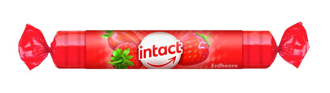 Intact Hroznový cukr s vitaminem C jahoda rolička 40 g Intact