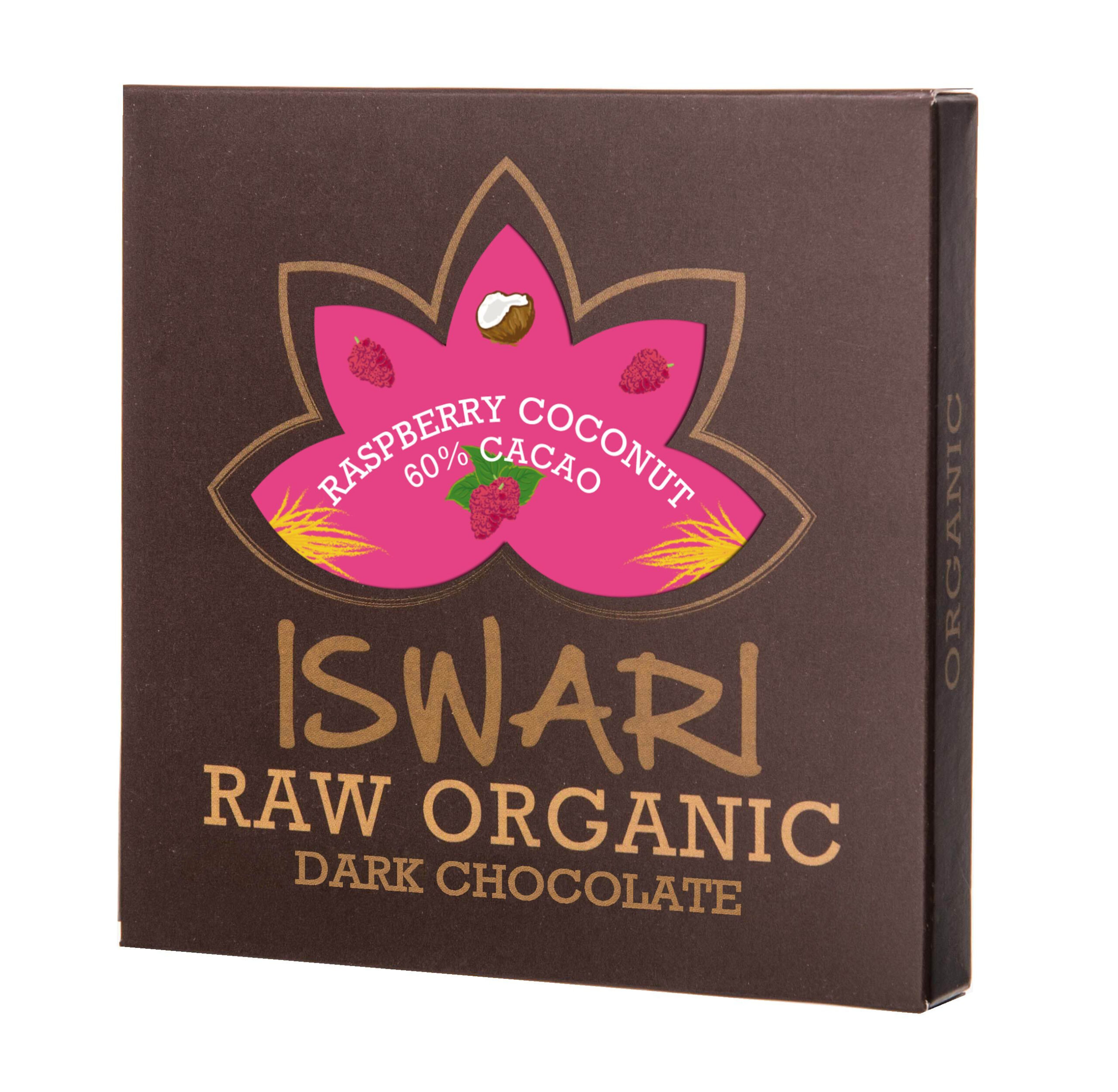 Iswari BIO RAW Čokoláda raspberry coconut 60% kakao 75 g Iswari
