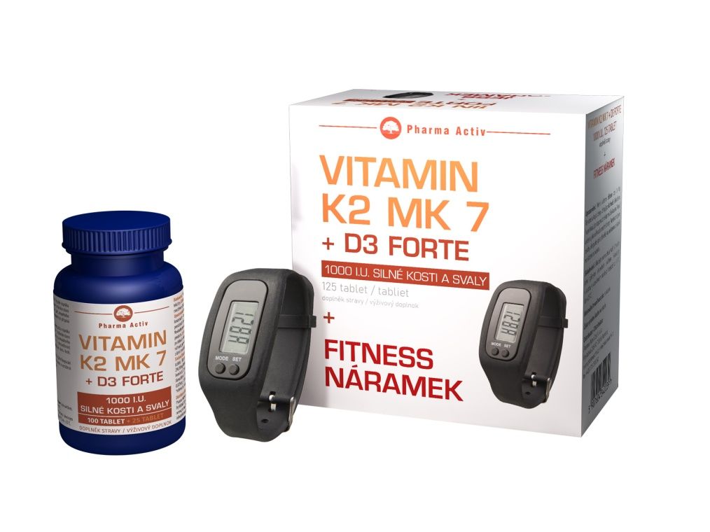 Pharma Activ Vitamín K2 MK 7 + D3 Forte 125 tablet + dárek Fitness náramek Pharma Activ