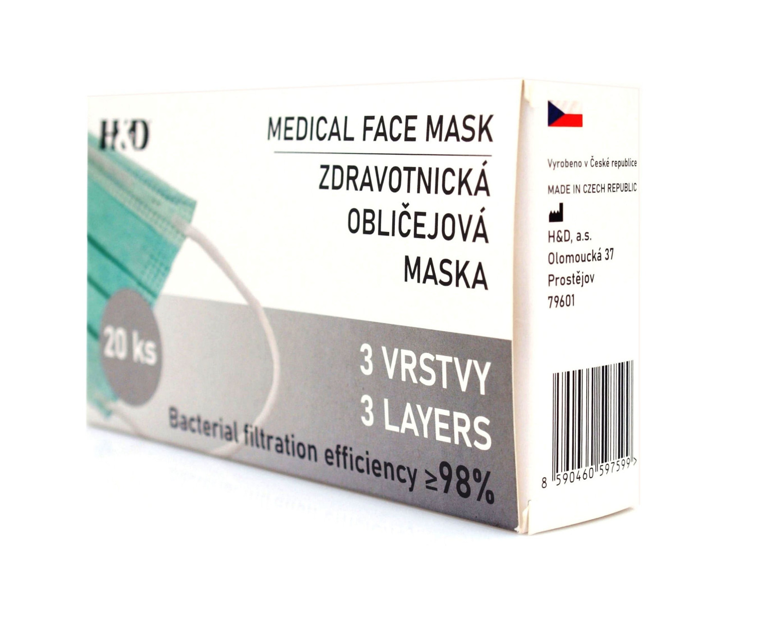 Zdravotnická obličejová maska BFE 98% rouška 20 ks
