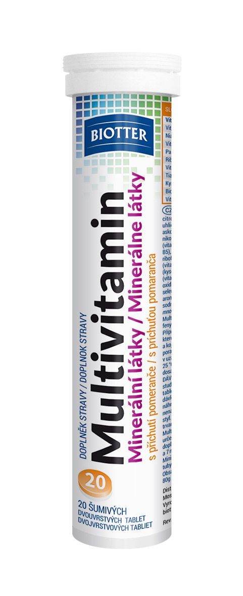 Biotter Multivitamín minerální látky příchuť pomeranč 20 šumivých tablet Biotter