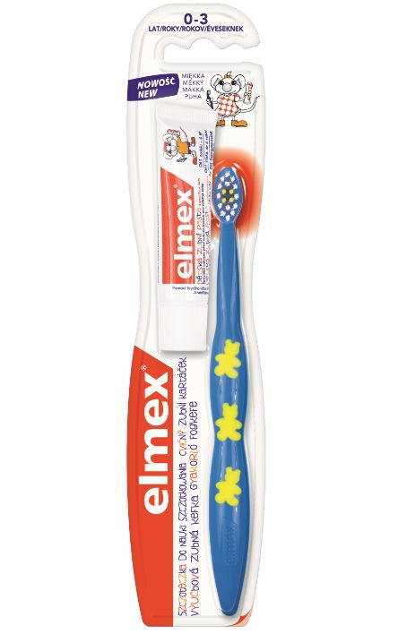 Elmex Dětský cvičný kartáček 0-3 roky 1 ks + vzorek zubní pasty Elmex